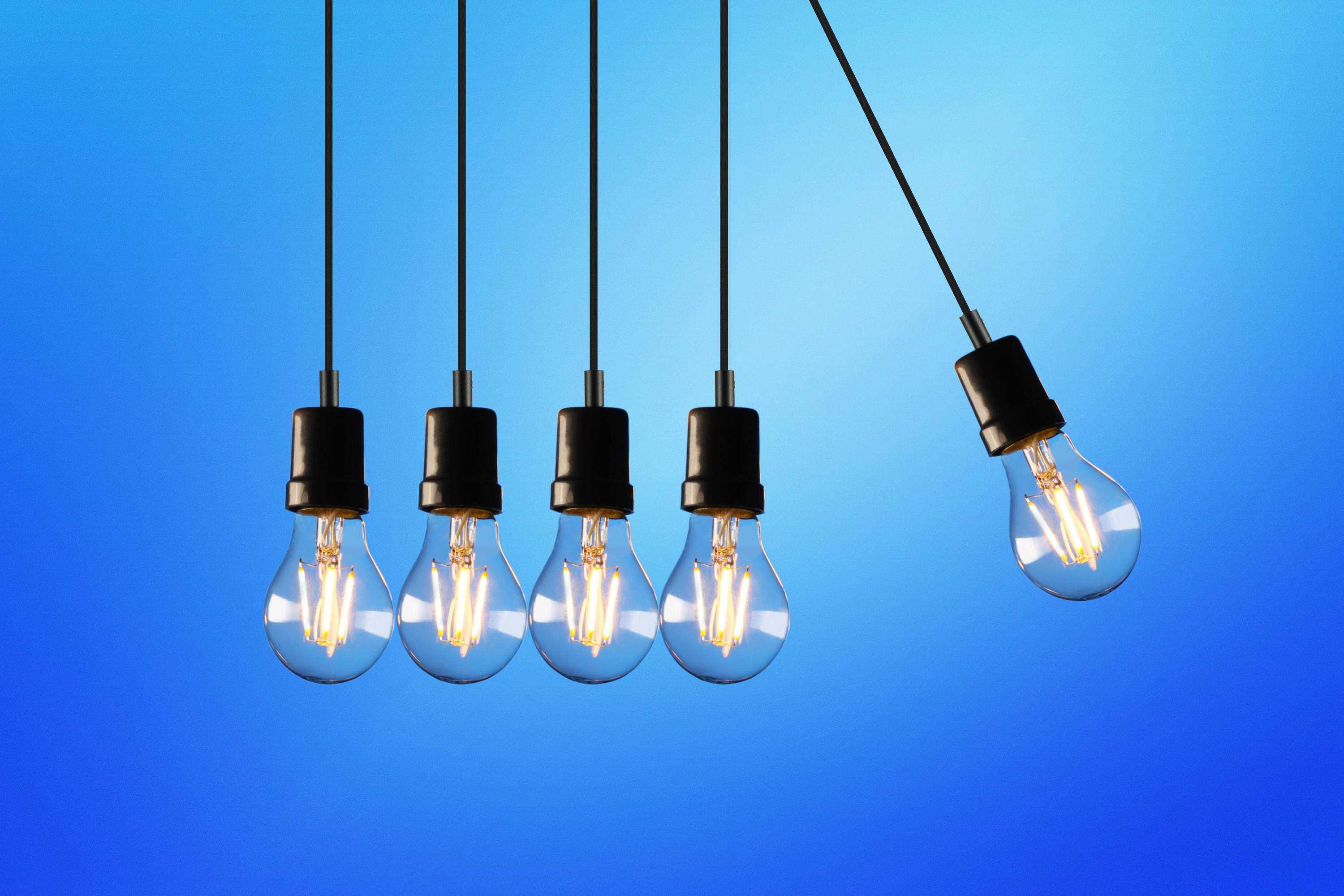 Lightbulbs hanging in a line