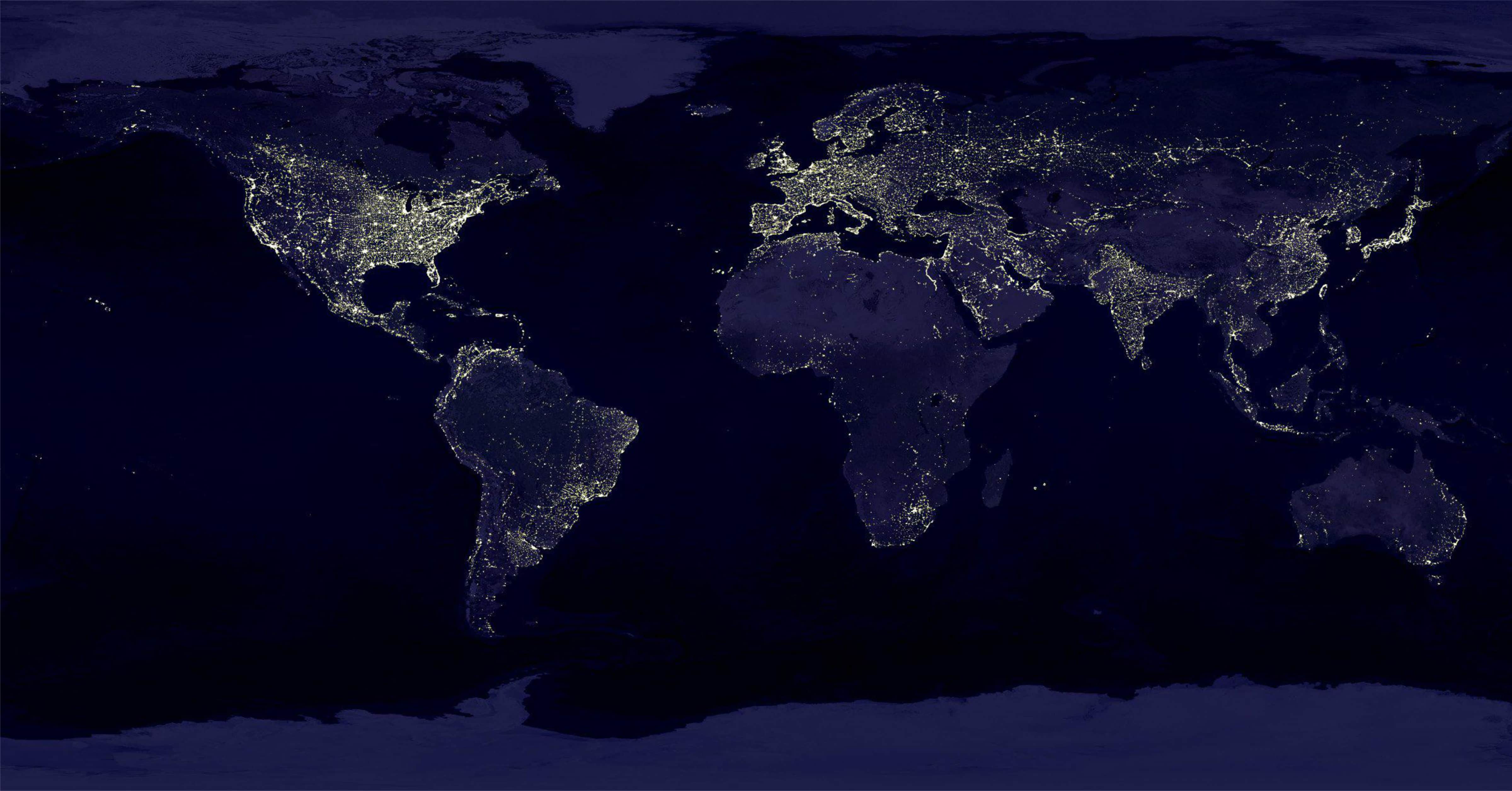flat view of the world at night
